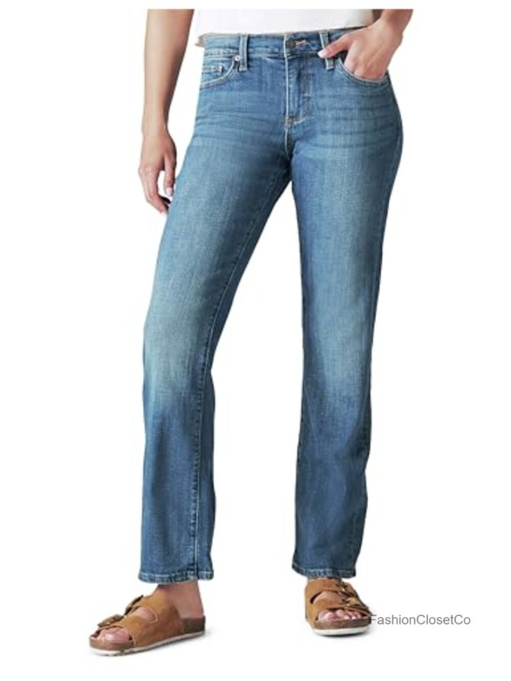 Women's Mid Rise Bootcut Jeans Relaxed Fit 5 Pocket Stretchy